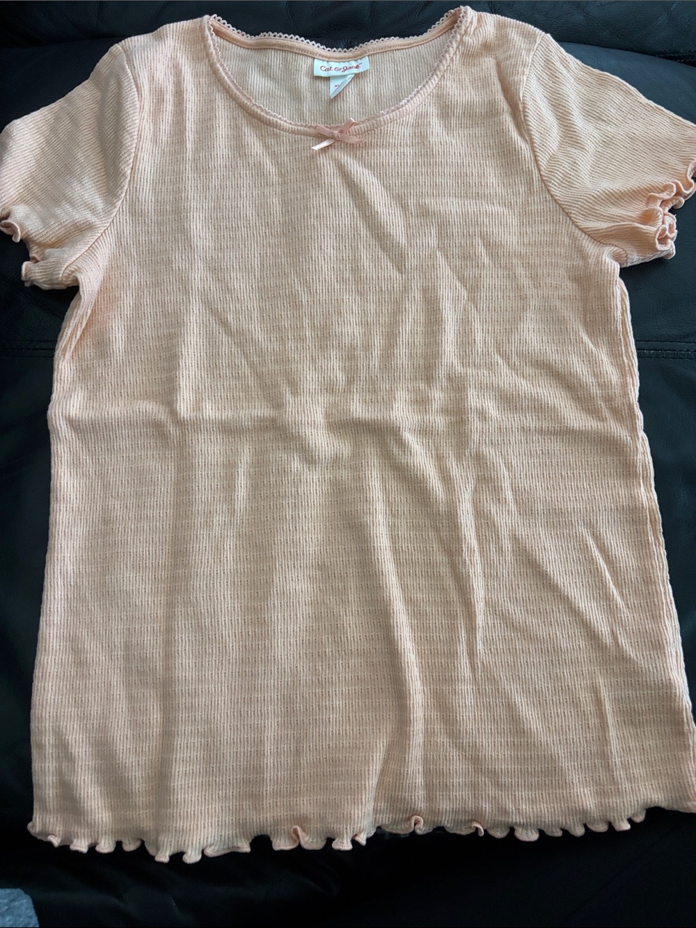 Cat & Jack Light Peach Ribbed Short Sleeve Top with Bow